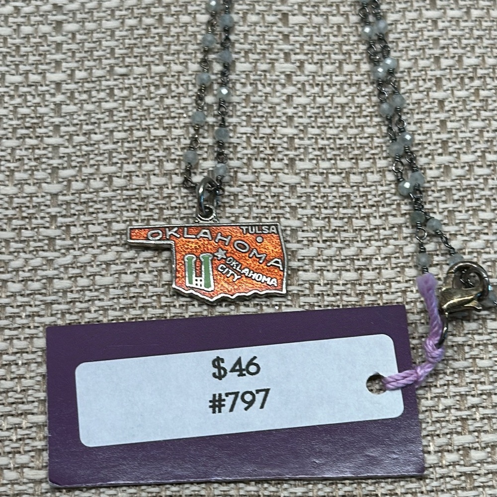 Handmade by Violette Grace State Charm Necklace Oklahoma #797